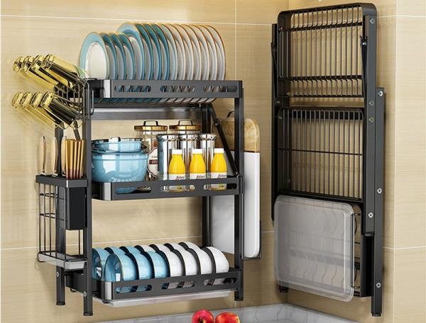 Buy cheap Floor Standing Foldable Multi Layer Kitchen Shelf Dish Storage Rack Free Install from wholesalers