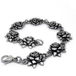 925 Silver Plated Titanium Stainless Steel Vintage Old Rose Link Bracelet (CE123