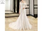 Half Sleeve Ivory Lace Mermaid Wedding Dress Beading Off Shoulder Back Bandage