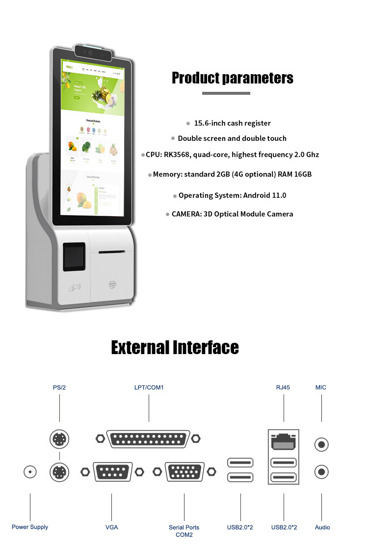 15.6" Desktop Touch Screen Self Service Payment Terminal Cashier Machine