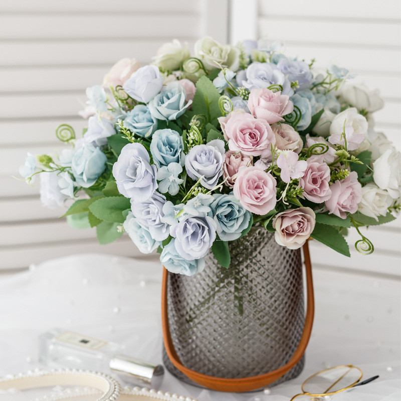 10 Nordic Spring Roses Simulated Flower Bouquet Plastic Fake Flowers Home Wedding Decoration Floral Arrangement Silk Flowers