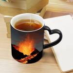 Ceramic Heat Sensitive Coffee Cups Discoloration Cup with Heart Shaped Handle