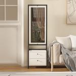 Floor standing mirror closet with drawers