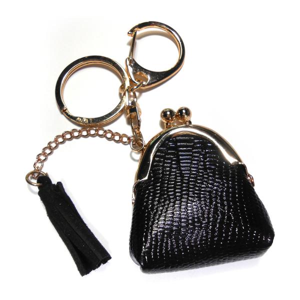 Buy cheap Engraved Logo Black Coin Purse Keychain , Lightweight Black Wallet Keychain from wholesalers