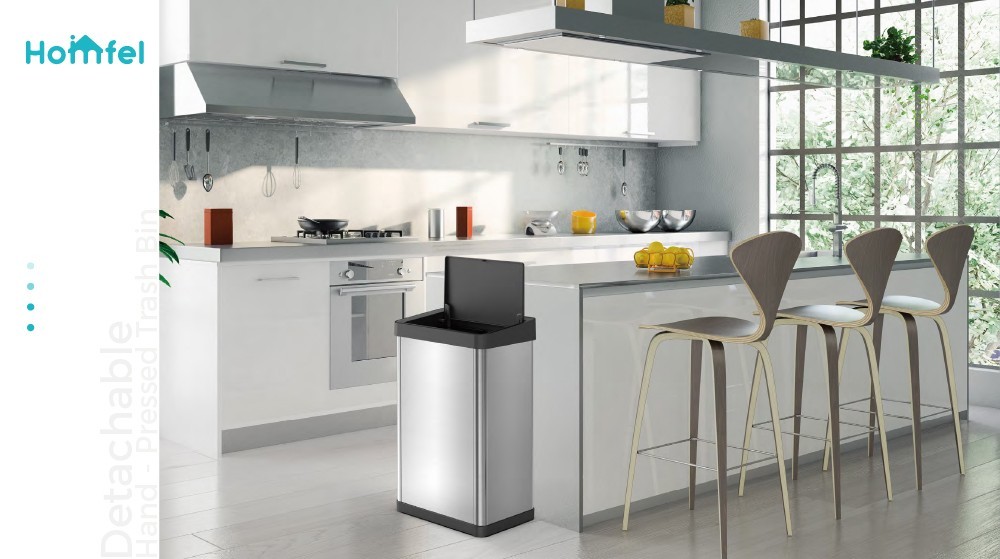 High Capacity Stainless Steel Trash Can 34.2*24.2*57cm Warrior Series 40L with Detachable Hand Press and Rolling Cover