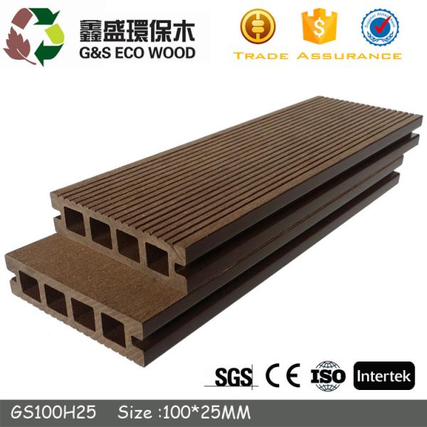 Brown 100 X 25mm Natural Wood Grain Wpc Decking Floor Grey Hollow Composite