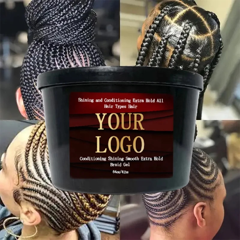64oz Braid Gel for Braid Twist No Flaking Olive Oil Custom Wholesale Braiding Jam Extra Hold wholesale 4C Hair Edge Control