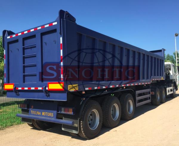 Buy cheap 25 - 35m3 Steel End Dump Trailers , 60 Tons Tipper Semi Trailer 12 / 16 Tyre from wholesalers