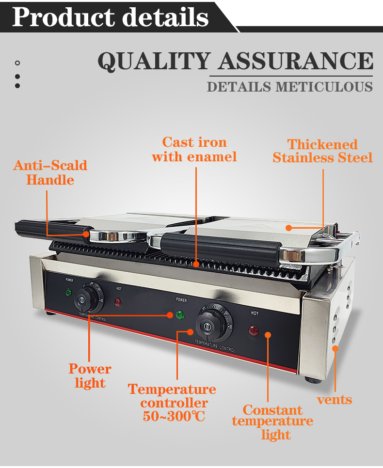 Electric Cast Iron Contact Grill Sandwich And Beef Machine Commercial Food Equipment