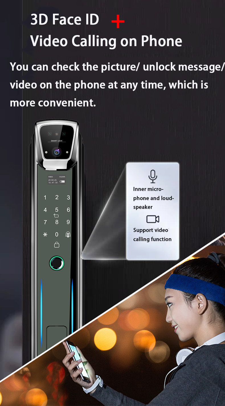 Wifi 3d Face Recognition Door Lock Bedroom Door Lock With Code