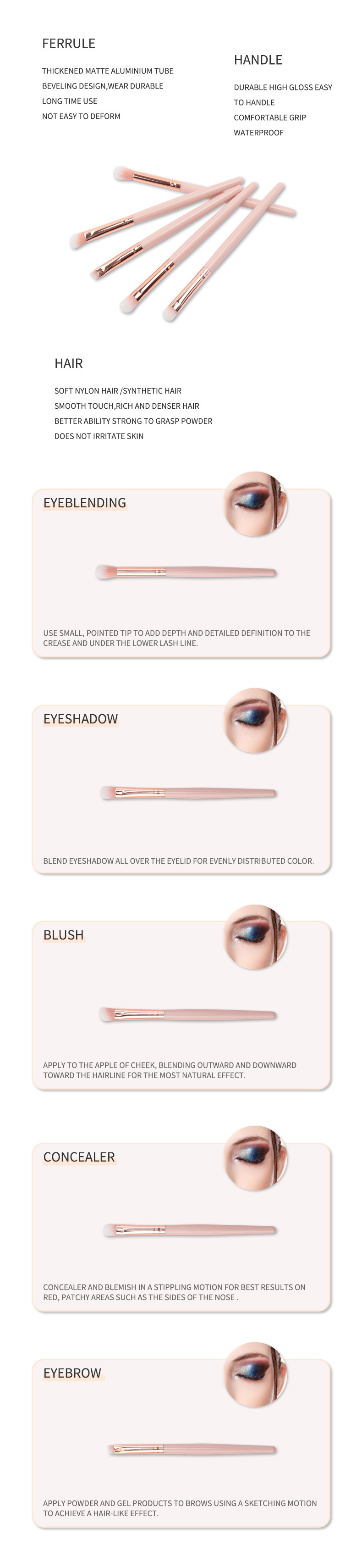 ISO9001 BSCI Synthetic Hair Makeup Brush Aluminum Ferrule