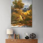 Canvas Classic Animal Oil Painting , Two Deer Framed Wall Art 24" X 36" For