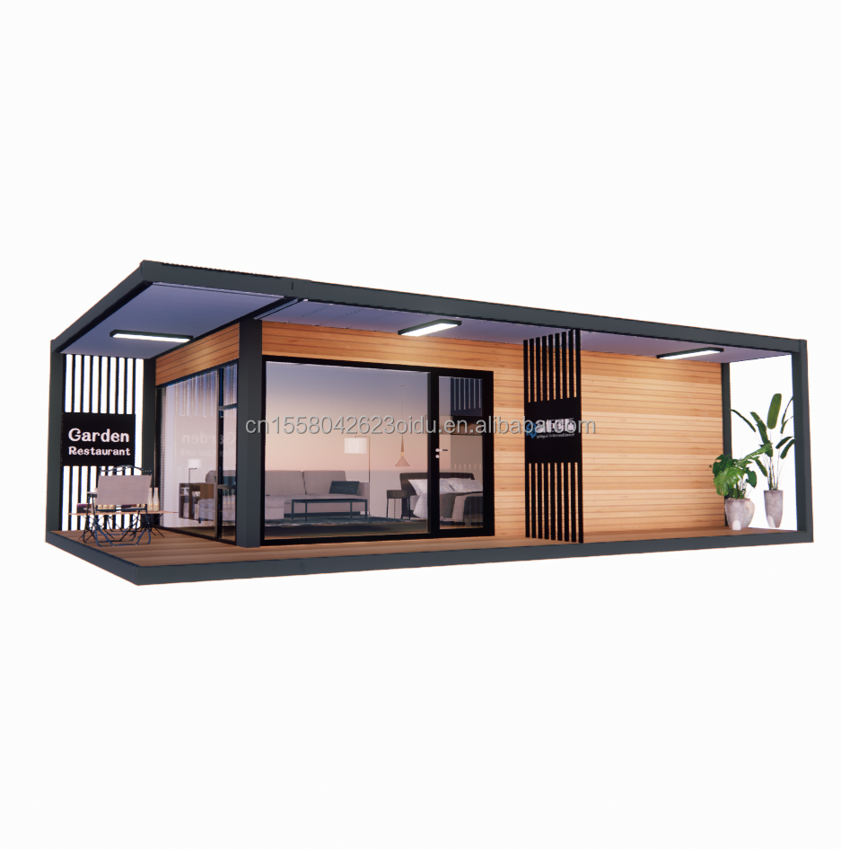 Modern Design 20ft/40ft Prefabricated Container House with Wooden Glass House