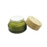 Blue Glass Cosmetic Jars For Moisturizer Inclined Shoulder With Bamboo Lid 5g