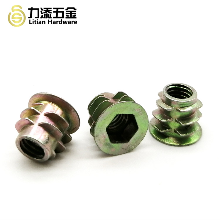 Threaded Anchor Nuts For Wood Flanged M6 White Zinc Plating Spheroidizing