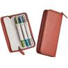 Buy cheap Genuine Leather Fountain Pen Case 3 Divided Slots Black Color, Zippered Pen Case Pouch from wholesalers