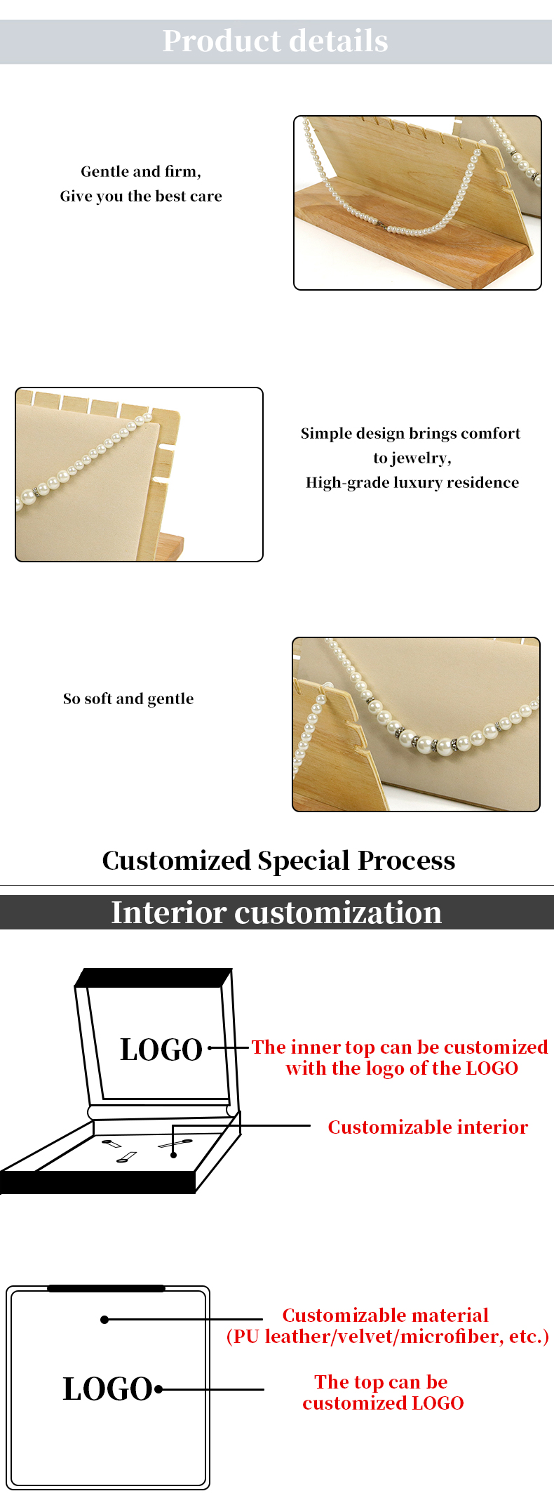 Rectangular Notched Edge Wooden Jewelry Display Rack Stand for Pendant