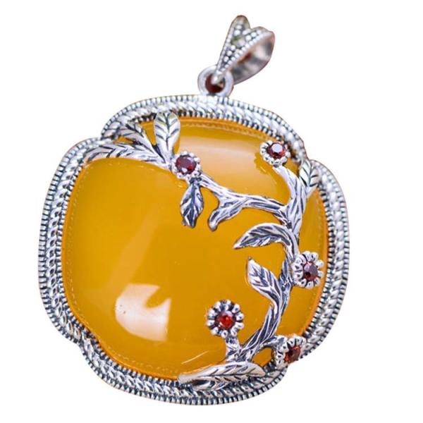 Buy cheap Yellow Chalcedony Charm 925 Silver Vintage Women Pendant Necklace (XH052043) from wholesalers