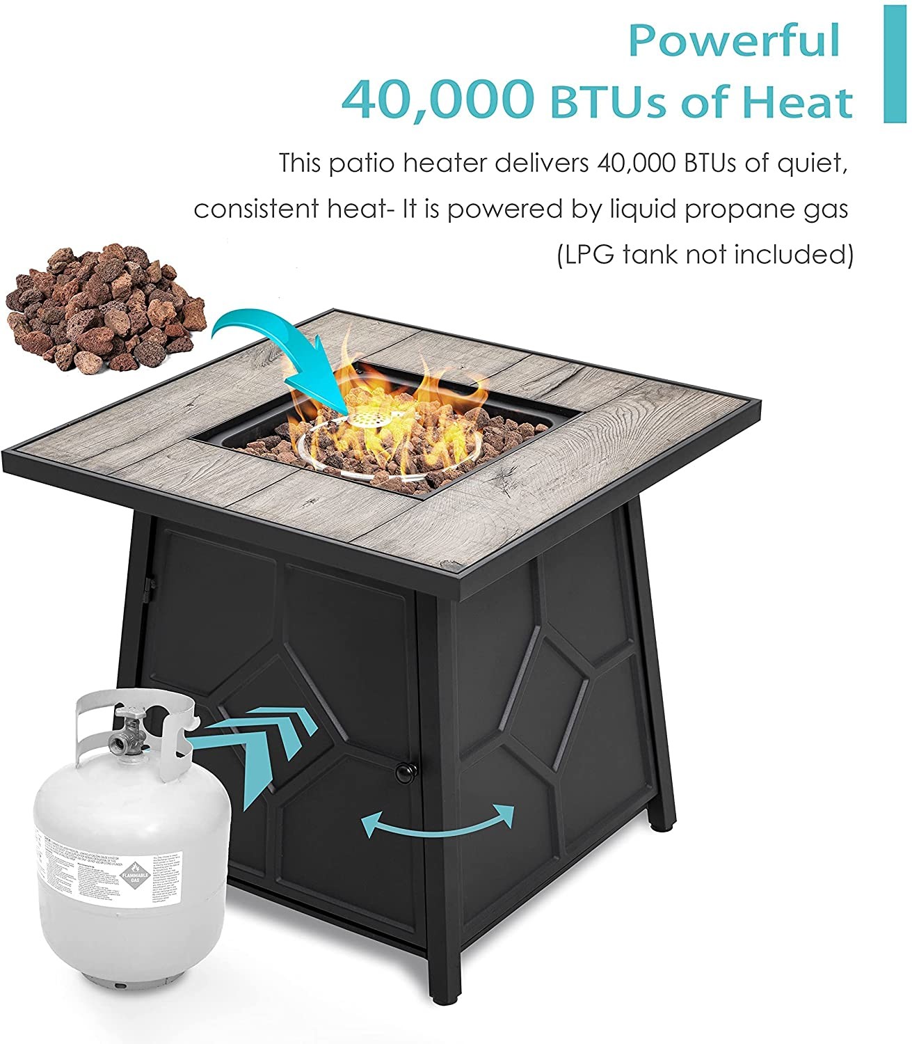 Propane 50000 BTU Square Garden Fire Pit With Waterproof Cover