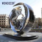 Large outdoor square forged metal abstract ring stainless steel sculpture