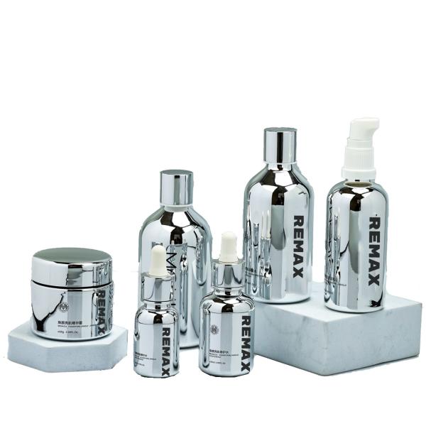 Buy cheap 60g Cream Jar 20ml 30ml 100ml 120ml 150ml Pump Bottle Silver-Plated Bright Glass Skincare Lotion and Essence Set from wholesalers