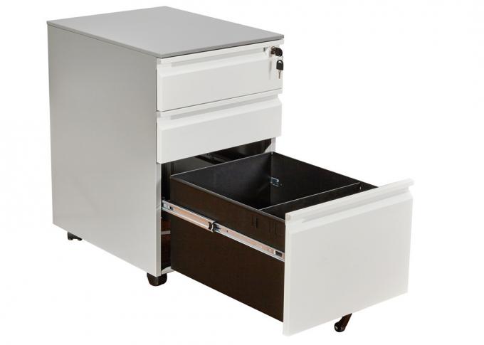 White Office Steel 0.7mm 3 Drawer Rolling File Cabinet 0