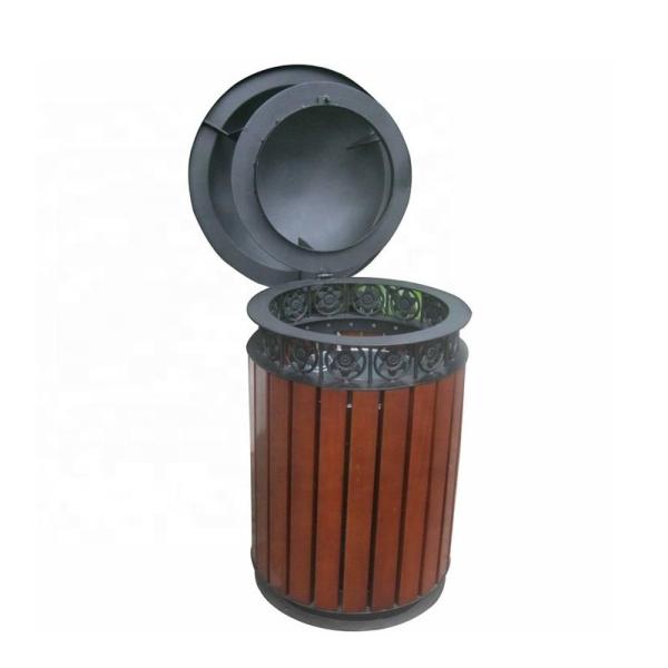 Buy cheap Public Hardwood Wooden Waste Bin With Galvanized Steel Liner from wholesalers