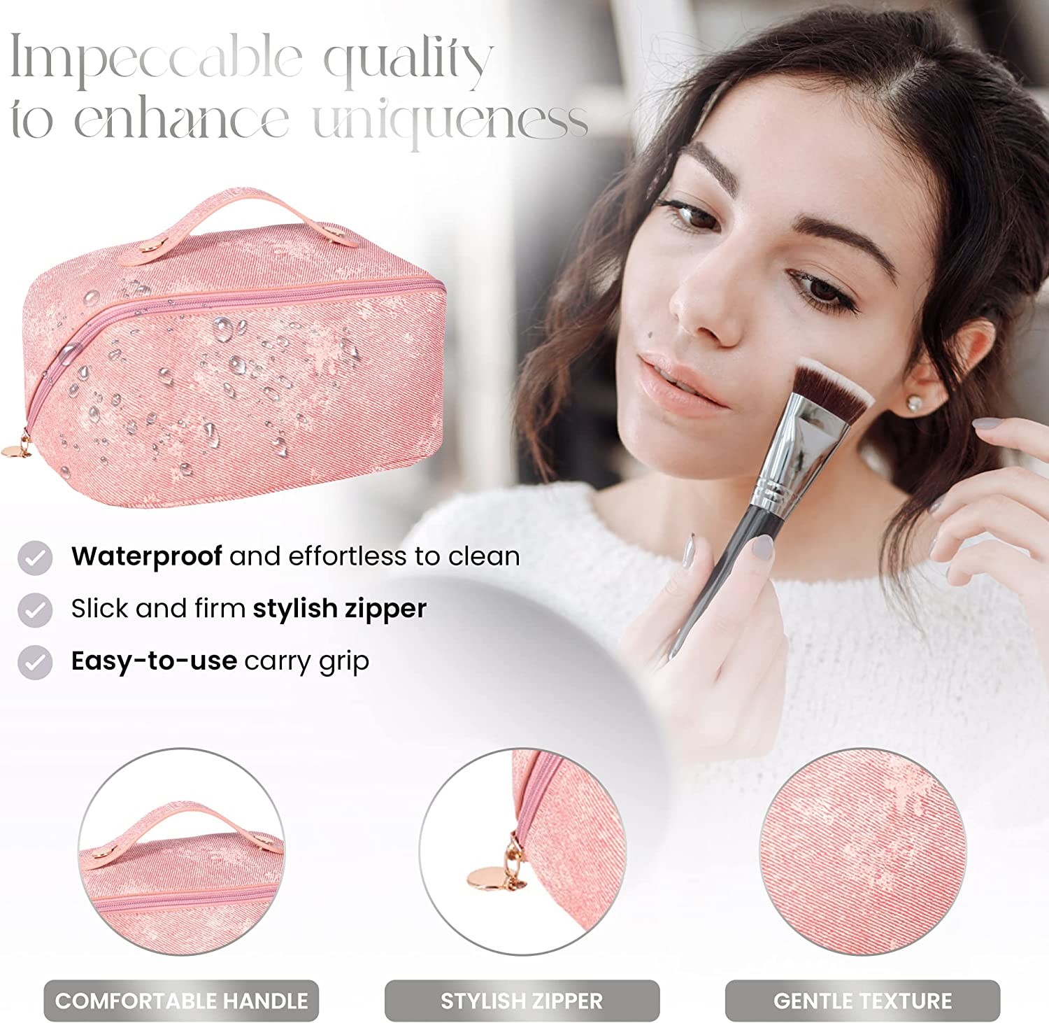 Travel Toiletry Makeup Bag For Women PU Leather Organizer Waterproof Case