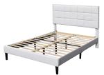 White King Upholstered Storage Bed PU Square Tufted Headboard Bed Frame