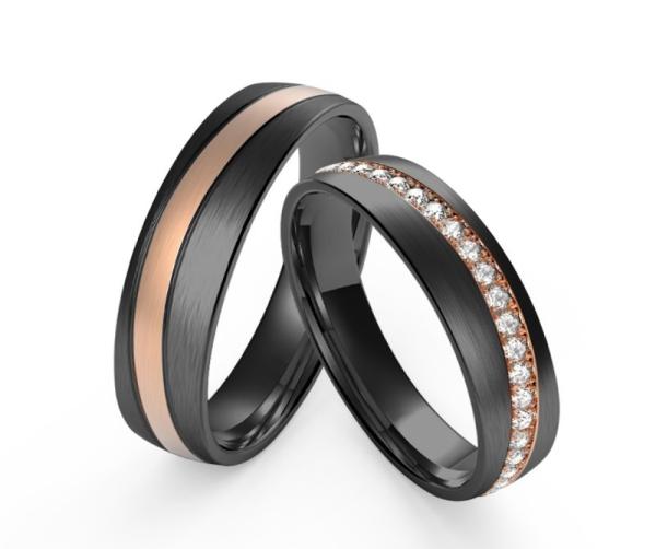 Buy cheap Black Stainless Steel Fashion Men Jewelry With IP Rose Gold Set Whole Row Of Zircon Rings from wholesalers