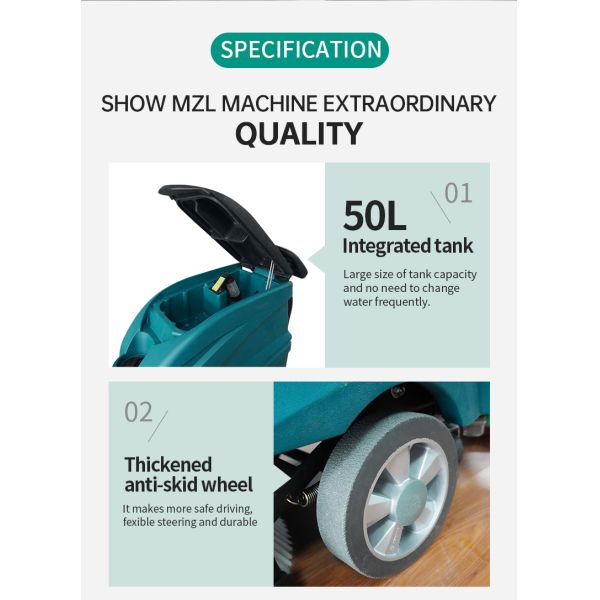 Mechancial Battery Powered Walk Behind Floor Scrubber Cleaning Machine Buffer 50L