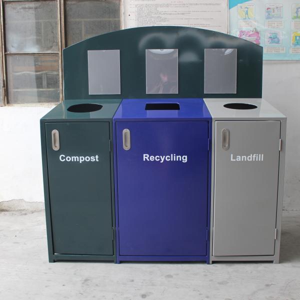 Buy cheap 3 Compartment Steel Outdoor Trash Cans With Cover Lid Rustproof from wholesalers