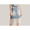 Buy cheap ODM OEM High Waisted Denim Skirt Tulle Mesh PatchedHem Light Indigo Jeans Wrap Skirt from wholesalers