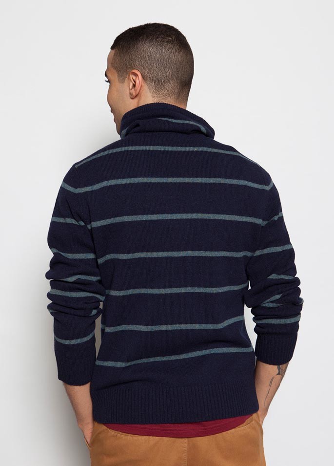 Full Lambswool Knit Pullover Sweater Hoodie Jersey Type With Stripe Thick