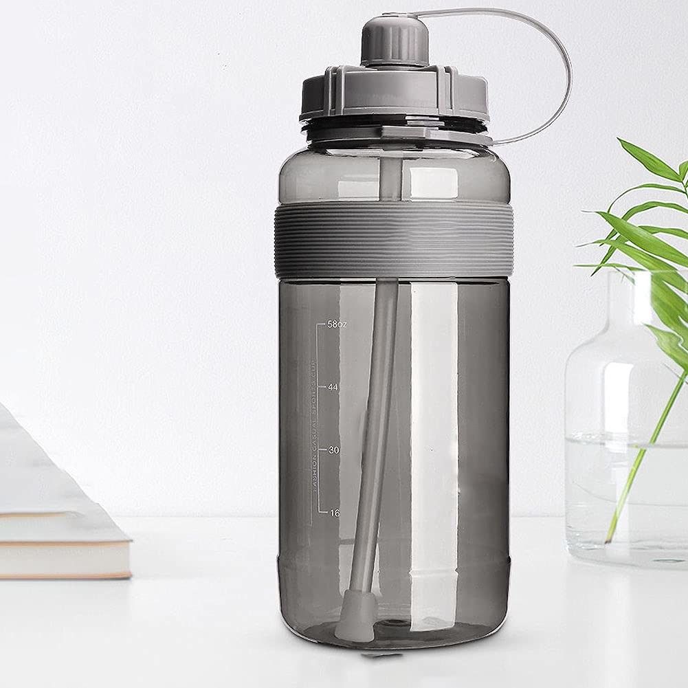 2L Large Capacity Plastic Water Bottle Straw Bottle ‎Glossy Finish