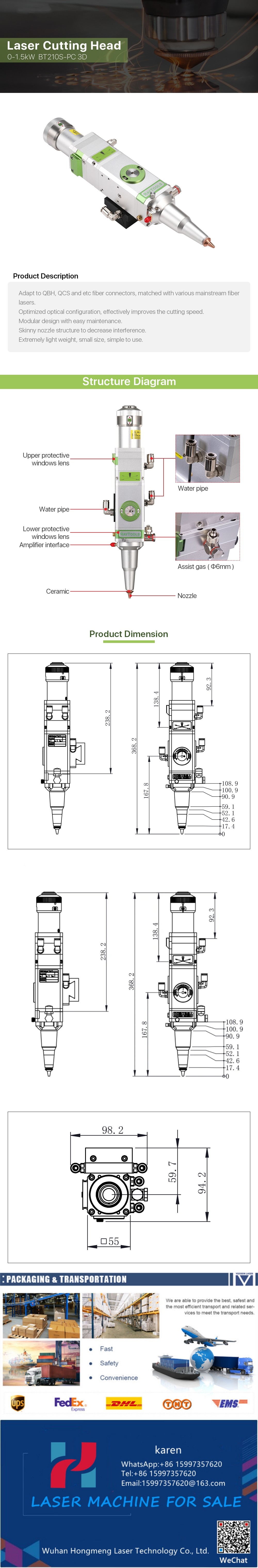 3D Laser Cutting Head Original Raytools Laser Cutting Head BT210S Manual Focus 1.5kW FL150mm for Laser Cutting Machine