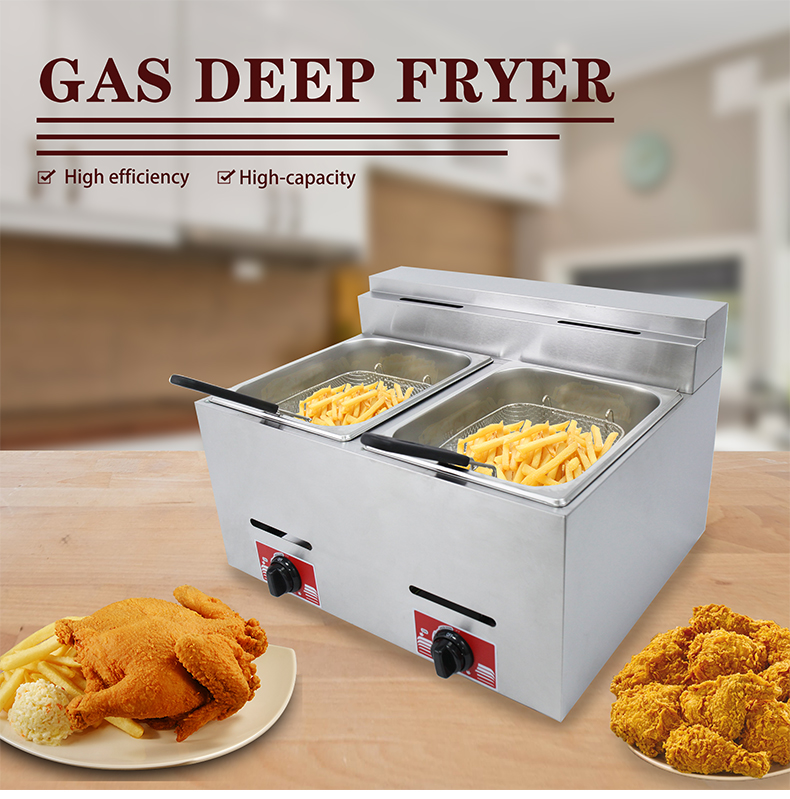 6L 6L Commercial Stainless Steel Gas Deep Fryer with 2 Basket Fried Chicken Machine