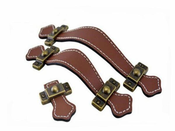Genuine Leather Drawer Pull Black Leather Office Table Dresser Handles Modern