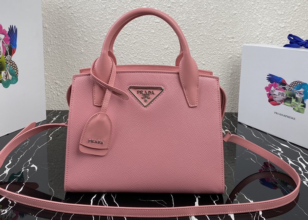 Apricot Adjustable Crossbody Saffiano Leather Handbag Square Shape