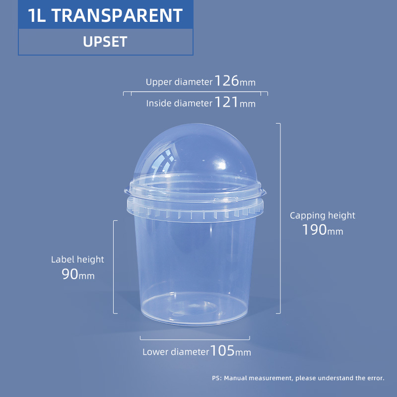 1L Plastic Cream Bucket with Semi-circular Transparent Lid and Customized Logo Print