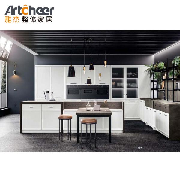 Buy cheap Laminated Ogee Edge Sintered Stone Table Top Kitchen Cupboard Set with Island Cabinet from wholesalers