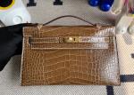 22cm Crocodile Leather Handbags , Tobacco Leather Square Bag