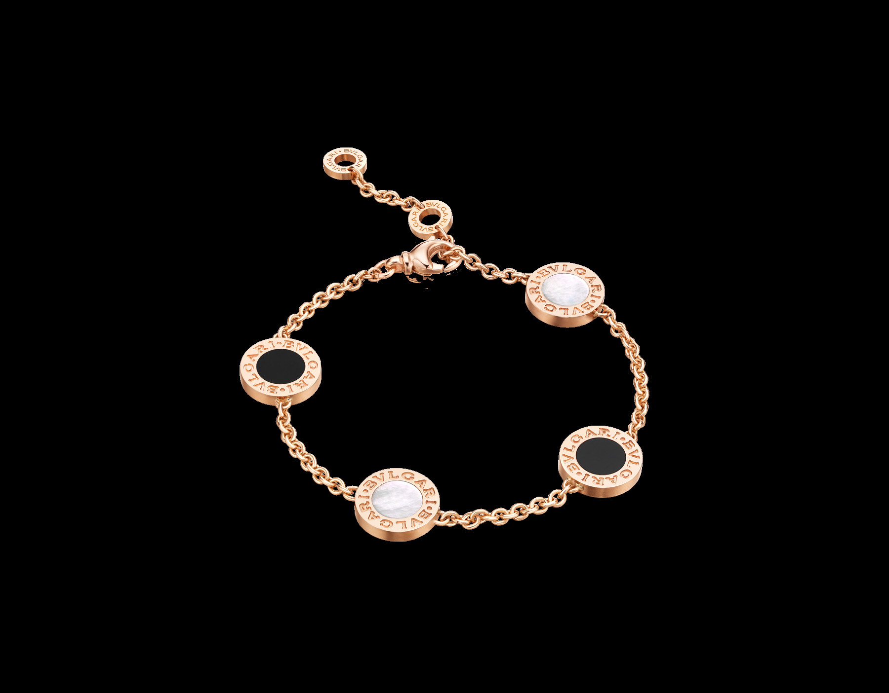 bracelet in 18 kt pink gold with mother of pearl and onyx