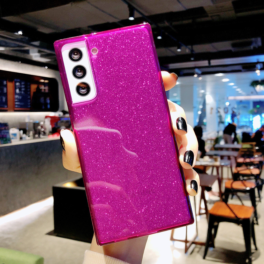1.5mm Shockproof Phone Cases Neon Square Shape Decorated With Glitter Paper