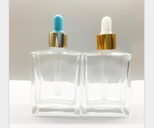 30ml 50ml Rectangular Essential Oil Bottles Glass Dropper Bottle With Gold
