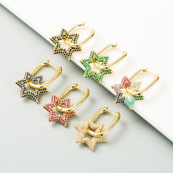 Buy cheap Colorful Diamond Star Pendant Hoop Charm Earrings 18k Gold Plated Zircon from wholesalers