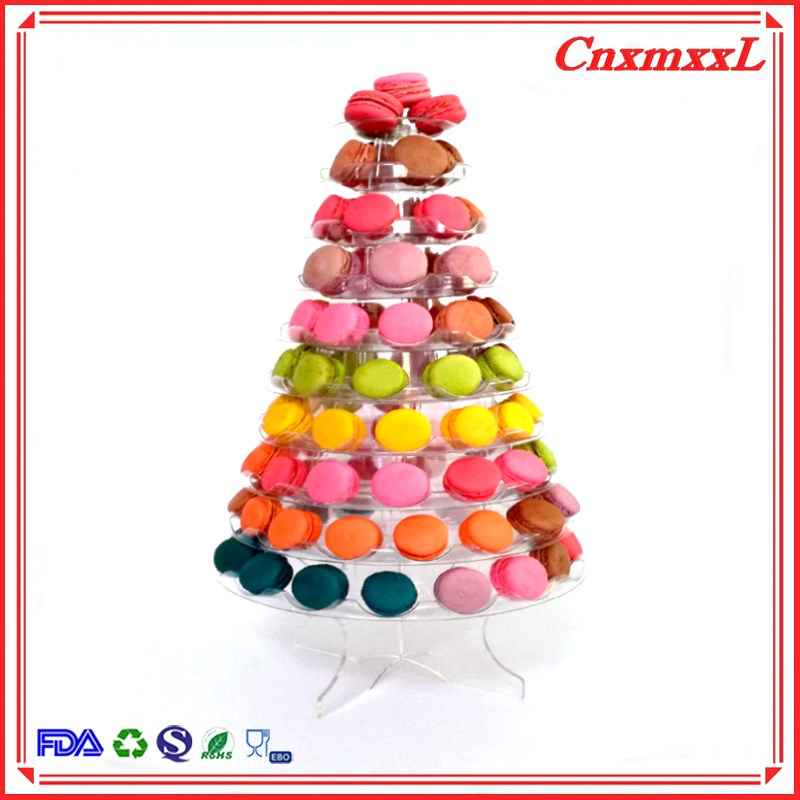 Elegant plastic 10 tier/layer macaron display tower stand holder for wedding party