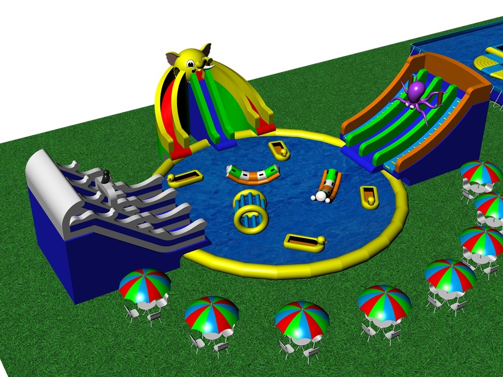 Commercial Outdoor Water Park With Slide And Pool For Kids And Adults