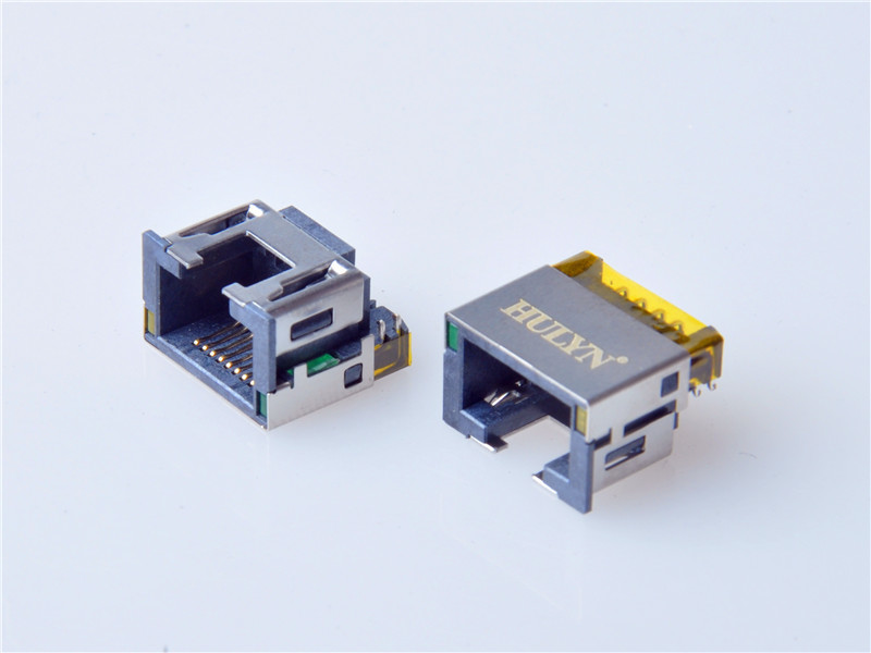 HULYN Very low profile,RJ45 1x1 Jack, Shielded RJ45 Modular Jack, Through Hole Type, DIP,with LEDs，