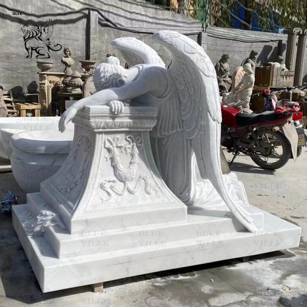 Buy cheap Marble Life Size Weeping Angel Statues Tombstone Monuments Cemetery Headstone Stone Carving Modern from wholesalers